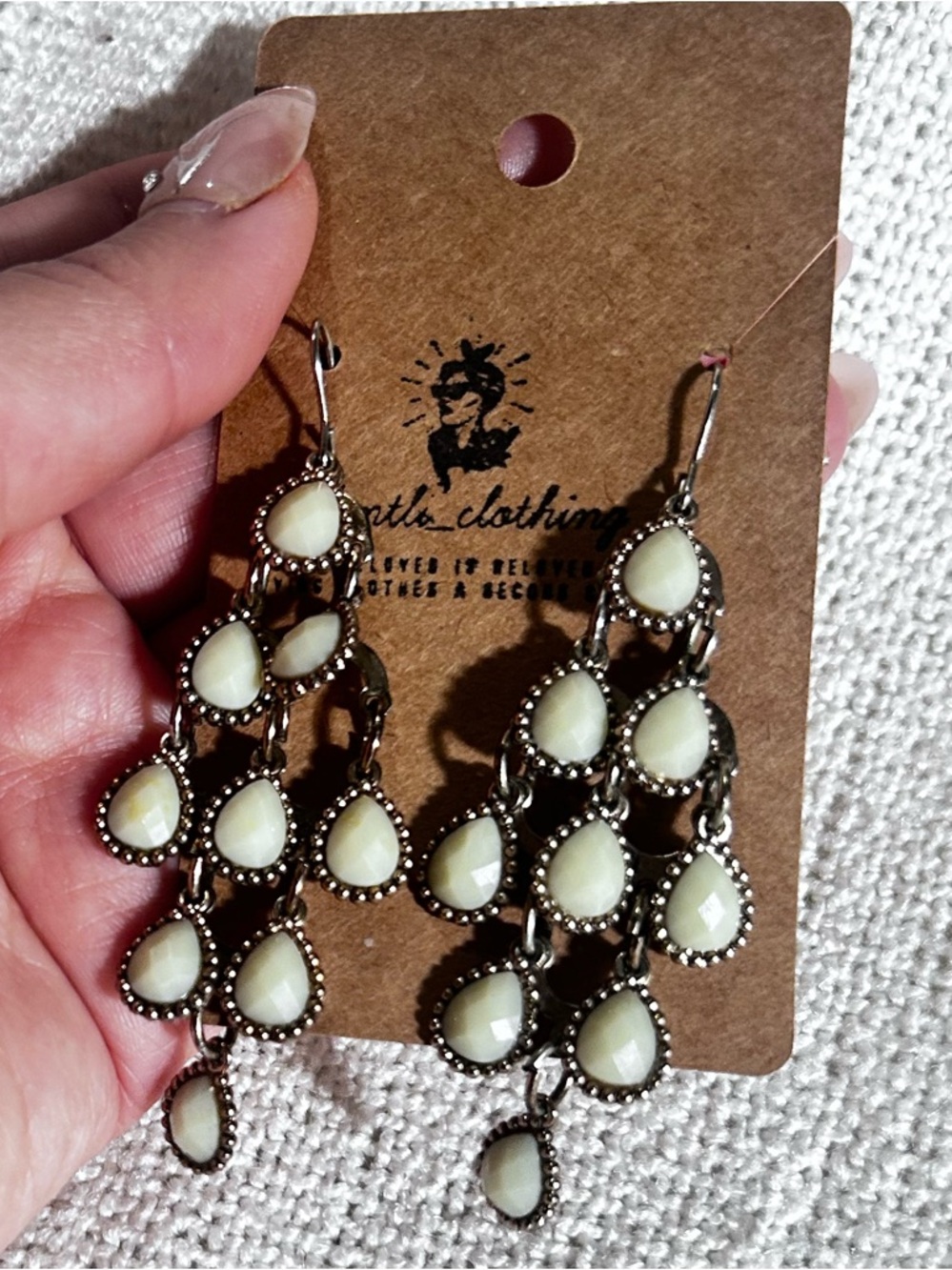 Chandelier Drop Earrings with Cream Teardrop Stones